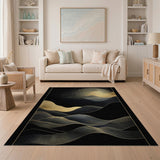 Golden Moon Over Wavy Mountains Abstract Rug