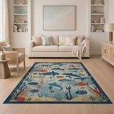 Playful Ocean Fish and Shark Kids Area Rug
