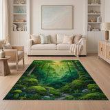 Sunlit Mossy Forest Path Area Rug