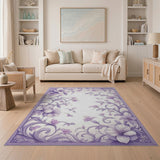ODIKA Purple Vintage Floral Washable Area Rug - Low Pile, Non-Slip, Pet & Kid Friendly