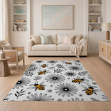 Whimsical Bees Daisies Pattern Area Rug