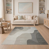 Geometric Modern Abstract Wavy Grey Area Rug