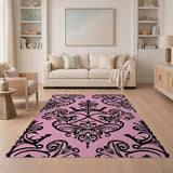 Elegant Black Damask Floral on Pink Area Rug