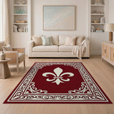 Burgundy Fleur-de-Lis Area Rug with Ornate Border
