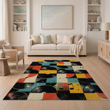 ODIKA Retro Vinyl Record Geometric Washable Area Rug, Non-Slip Low Pile