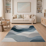 ODIKA Modern Abstract Blue & Grey Washable Area Rug - Low Pile Non-Slip