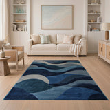 Fluid Blue Wave Abstract Area Rug