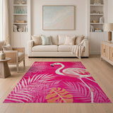Coastal Beach Pink Flamingo Palm Leaf Area Rug