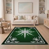 Elegant Green Snowflake Geometric Area Rug