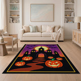 Spooky Haunted Castle Halloween Rug with Jack-o'-Lanterns