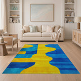 Vibrant Yellow Teal Abstract Geometric Area Rug