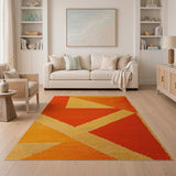 Orange Vibrant Orange Geometric Triangle Area Rug