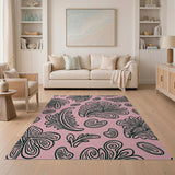 Floral Vintage Pink Floral Line Art Area Rug