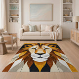 Golden Lion Face Geometric Area Rug