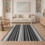 ODIKA Modern Black and White Striped Washable Rug - Low Pile Non-Slip Area Rug