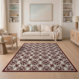 Ornate Ivory Burgundy Floral Lattice Rug