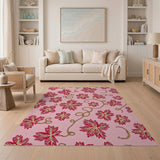 Pink Leaf Vine Floral Pattern Area Rug