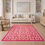 Bold Pink Geometric Area Rug
