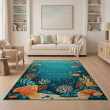 Teal Ocean Fish Coral Kids Area Rug