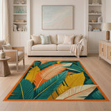 Vibrant Palm Leaf Area Rug in Orange and Teal