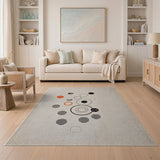 Abstract Circles Geometric Area Rug in Beige Black Orange