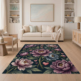 Purple Peony Hearts Floral Area Rug