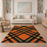 Bold Orange Black Plaid Geometric Area Rug