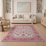 Pink Floral Traditional Persian Pink Area Rug