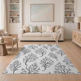 Elegant Black White Fern Sketch Area Rug