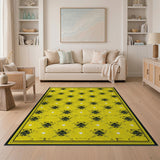 Vivid Yellow Rug with Black Geometric Tribal Motifs