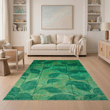 Emerald Green Leaf Vintage Area Rug