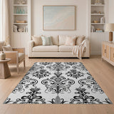 Elegant Black Damask Floral Floral Vintage Area Rug