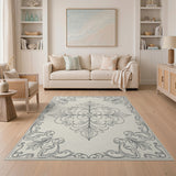 Traditional Persian Ornate Black White Floral Medallion Rug