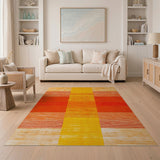 Vibrant Orange-Yellow Striped Geometric Rug
