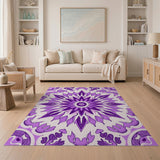 Purple Mandala Floral Area Rug with Hearts Butterflies
