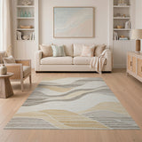 Geometric Modern Beige Wavy Abstract Area Rug
