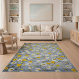 Grey Grey Yellow Daisy Floral Area Rug