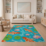 Teal Koi Fish and Pink Lotus Area Rug