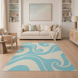 Blue and Teal Teal Swirl Abstract Area Rug