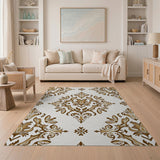 Gold and Silver Floral Vintage Elegant Gold Damask Floral Area Rug