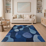 ODIKA Modern Blue Abstract Organic Shapes Washable Area Rug - Low Pile Non-Slip Carpet