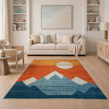 Geometric Sunset Mountains Area Rug