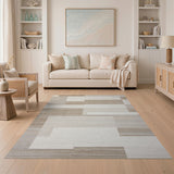 ODIKA Modern Geometric Washable Rug - Neutral Beige Low Pile Area Rug
