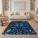 Navy Teal Bat Foliage Area Rug