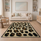 Brown and Tan Leopard Print Cream Area Rug