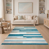 Blue and Teal Striped Geometric Area Rug