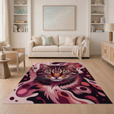 Vibrant Pink Tabby Cat Abstract Area Rug