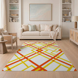 Vibrant Yellow Red Geometric Crosshatch Rug
