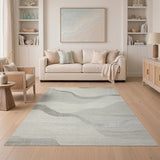 Abstract Area Beige and Neutral Abstract Wavy Beige Area Rug