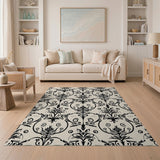 Elegant Black Floral Damask Area Rug